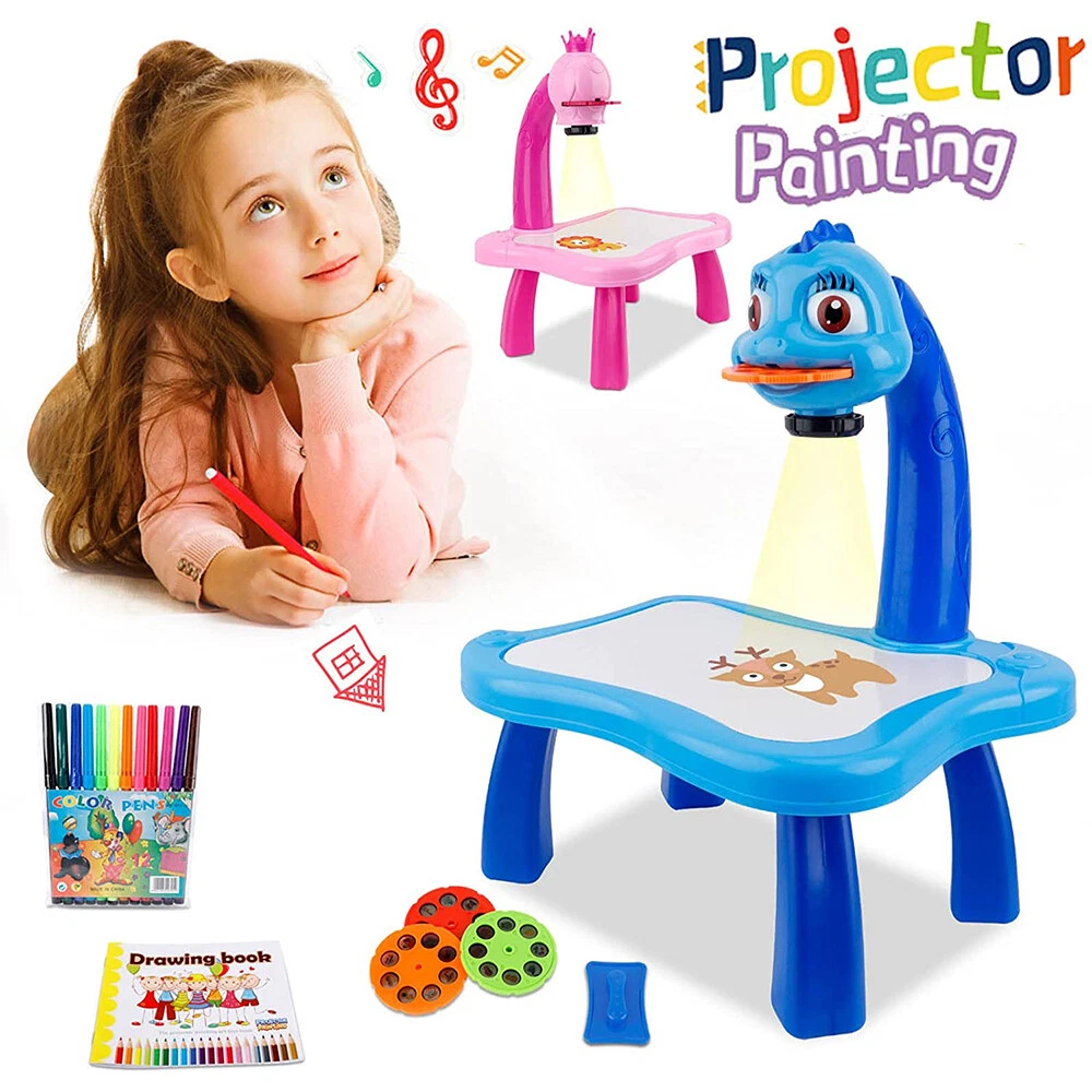 Children's Graffiti Color Drawing Projector Board Drawing Board Children's  Projector Drawing Board Table Toy (No Battery)New Blue 