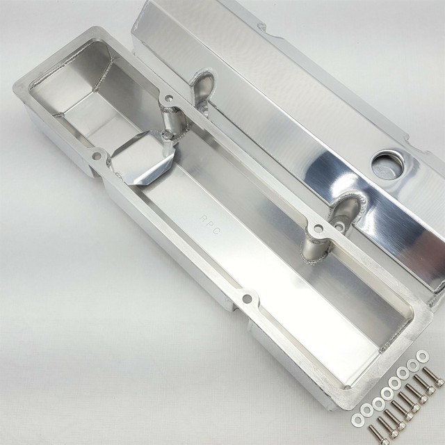 Small Block Chevy POLISHED Fabricated Aluminum Valve Covers SBC 305 327