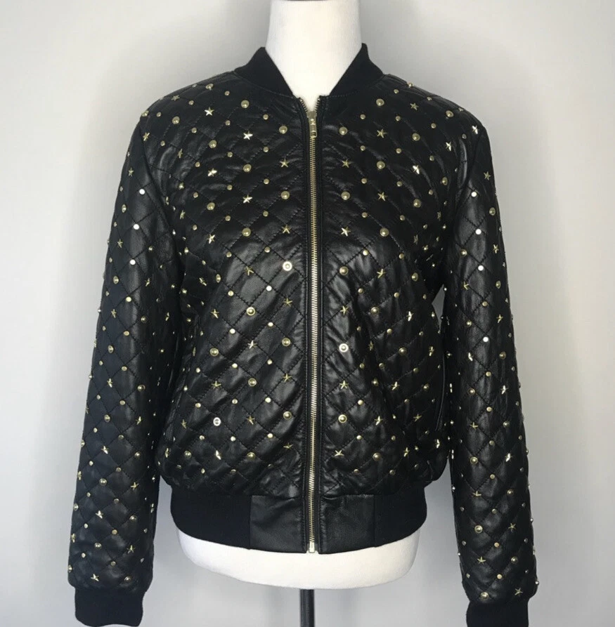 studded leather bomber jacket