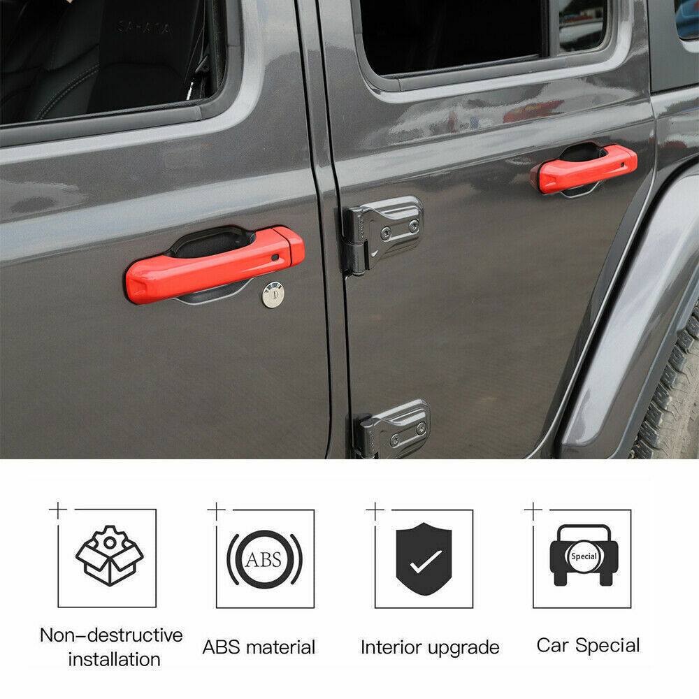 Exterior Side Door Handle Strip Trim For Jeep Wrangler JL 18-23 Bright Red 4Door