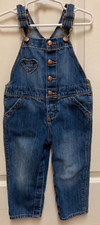 Oshkosh Girls Blue Denim Bib Overalls With Front Snap Buttons Size 24 Months