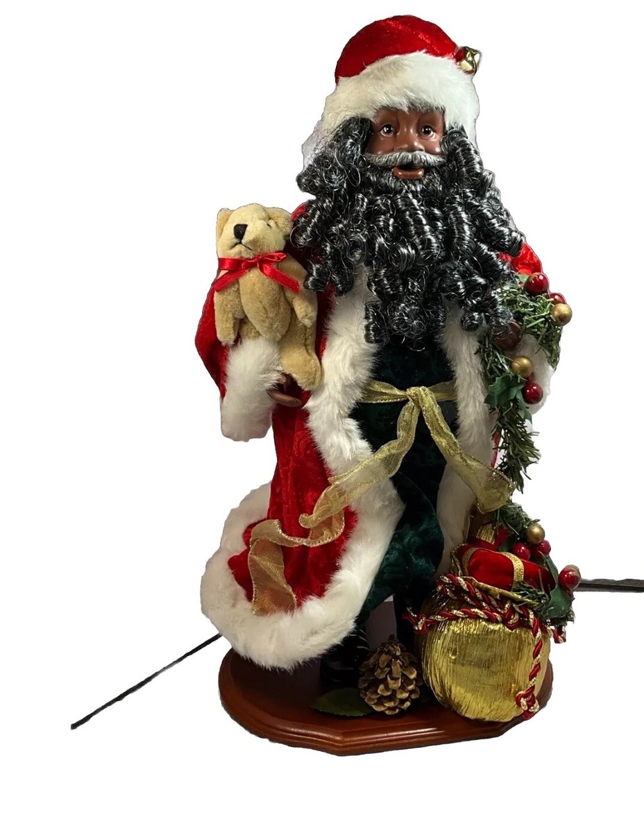 African American Santa Claus 19” Christmas Santa Holding Teddy