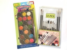 34 Piece Artist Set 21 Water Color Paint  Case  12 Assorted Art Brushes New