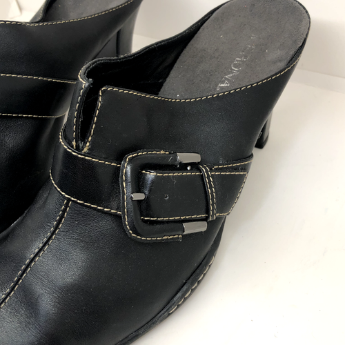 Merona Damen-Pantoletten hoher kubanischer Absatz schwarz Leder Clogs Größe 9 - Bild 5 von 7