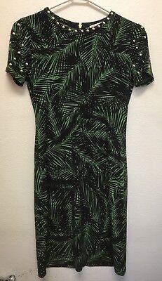Michael Kors Gold Stud Embellished Matte Jersey Dress Size XS Green/Black  NWT