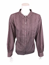 LOGO by Lori Goldstein Woven Striped Shirt with Pleated Neck Pinot Noir 18W Size