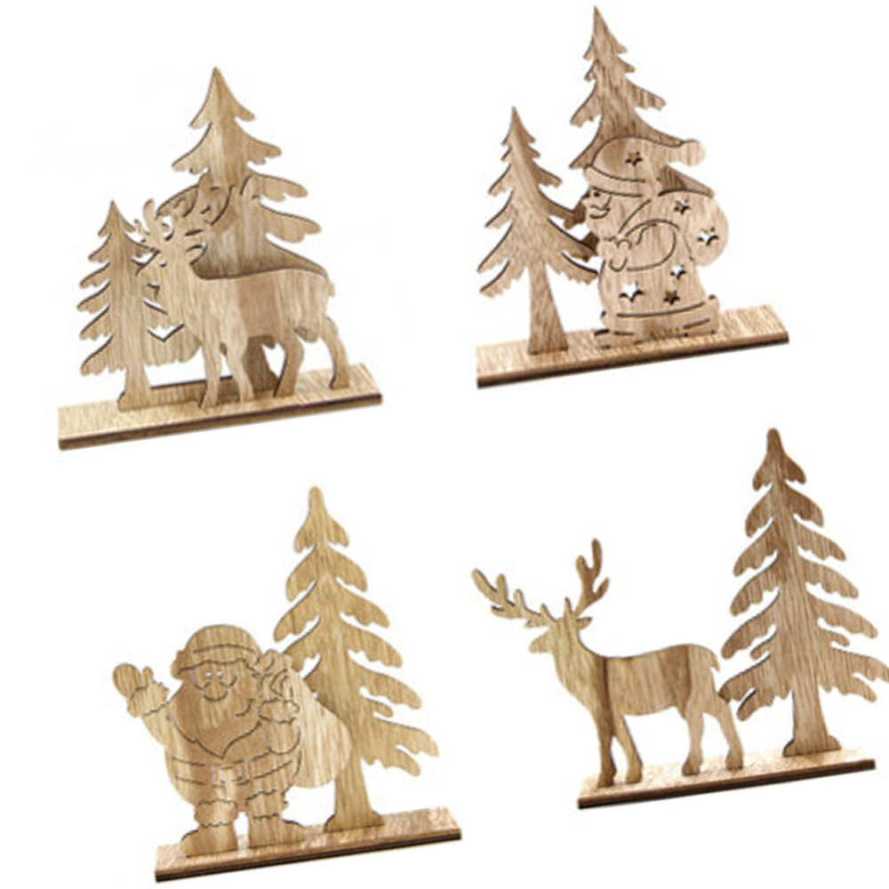4 PCS Xmas DIY Decorative Supplies Wooden Christmas Ornament Xmas Party