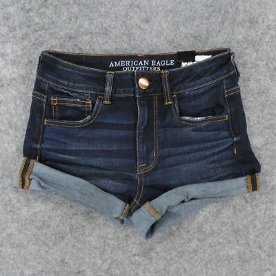American Eagle Shorts Womens 4 Super Stretch Hi-Rise Shortie Dark Wash Fade