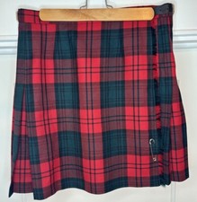 Vintage Wool Skirt Red Green Tartan Plaid Made In Scotland Unsized  Adjustable
