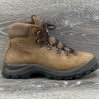VINTAGE Scarpa Mountaineering Boots Brown Leather Hiking Lace Up Boots 