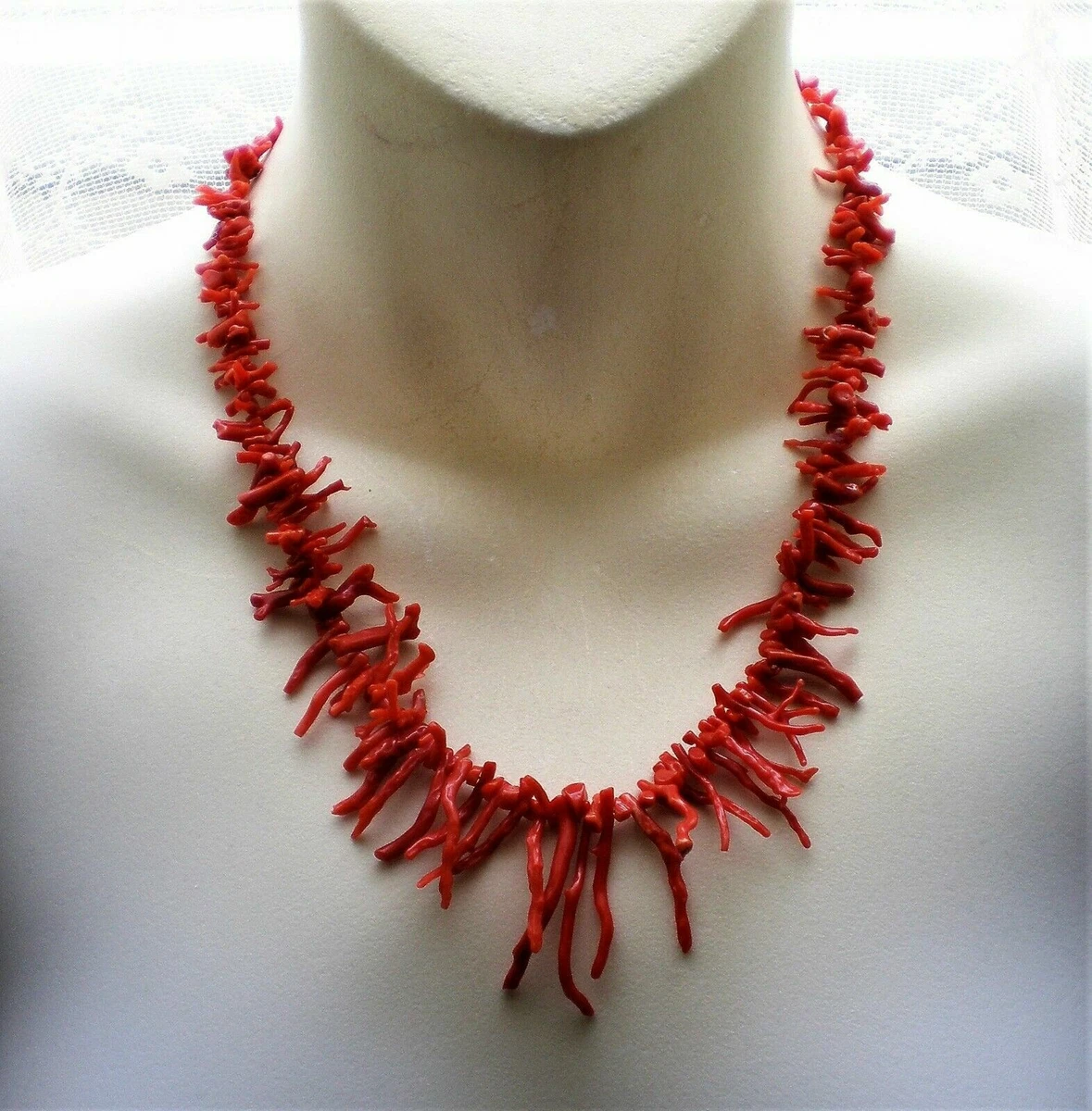 Vintage Italian Mediterranean Red Branch Coral Beads Beaded