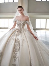 Luxury Removable Sleeves, Off-shoulder Bridal Gown, Princess Wedding Dress