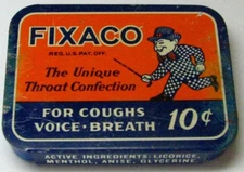 Vintage Fixaco The Unique Throat Confection Slide Top Advertising Tin