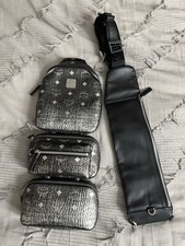 MCM Black Silver Gradien Visetos Trey 4-in-1 Sling Belt Bag