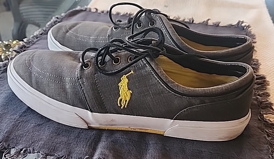 Polo Ralph Lauren Faxon sneaker bassa in tela ~ grigio giallo pony ~ taglia 14D