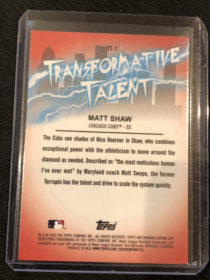 2023 Bowman Draft CHROME Transformative Talent TT7 Matt Shaw AUTO IP