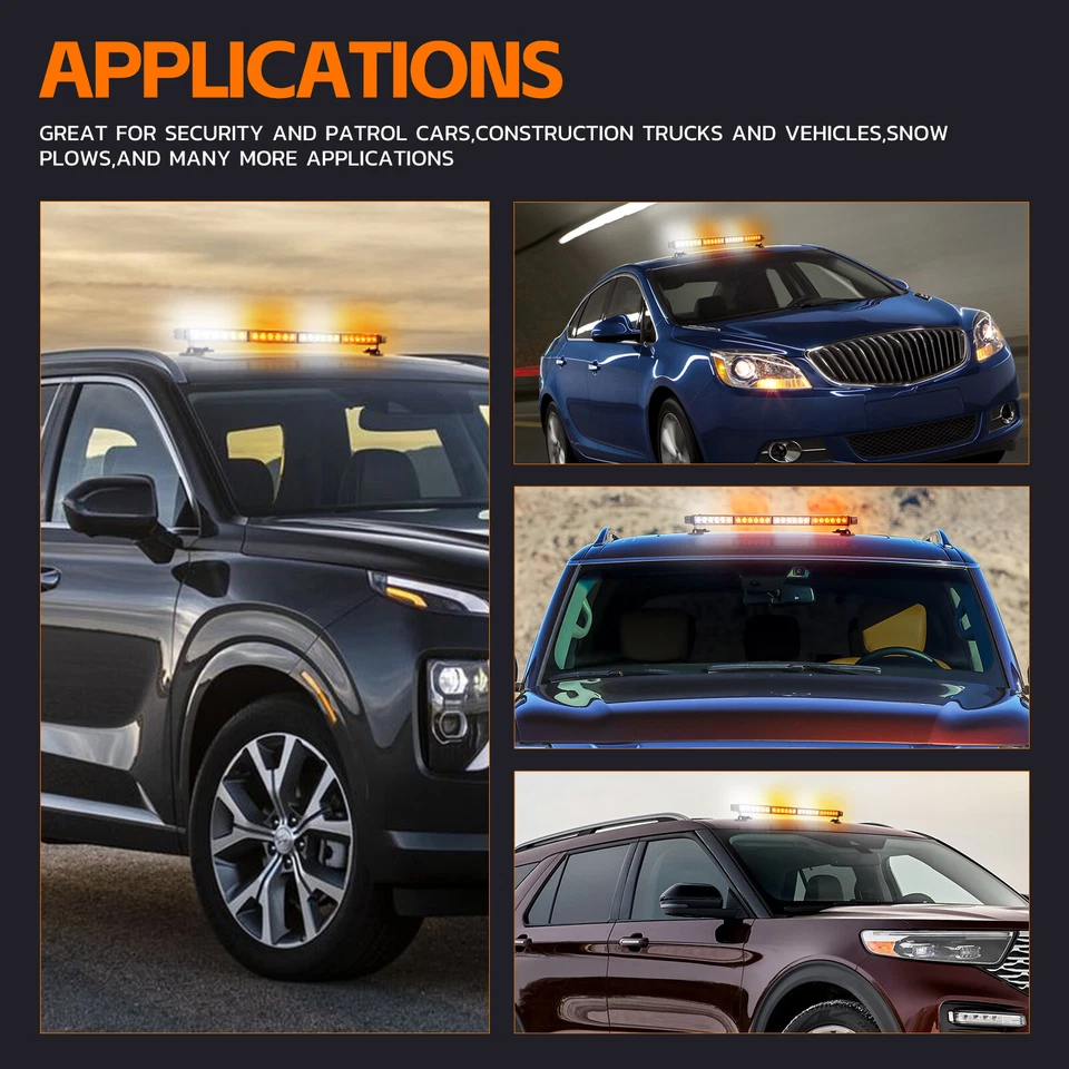 LED Amber White Rooftop Emergency Strobe Light Bar Warning Light Traffic Advisor - Image 4 of 4