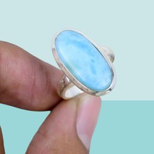 Natural Larimar Gemstone Ring 925 Sterling Silver Handmade Jewelry Ring