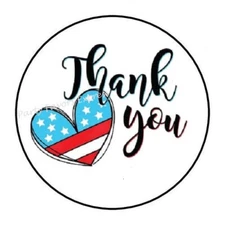 30 THANK YOU FLAG HEART ENVELOPE SEALS LABELS STICKERS PARTY FAVORS 1.5" ROUND
