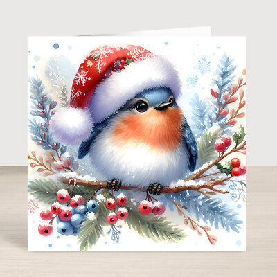 Cute Robin Christmas Card Pack of 3,5,10,Merry Christmas Watercolour ...
