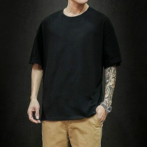 Herren T-Shirt Herren Oversized Hip Hop Kurzarm Baumwolle Herren Streetwear Tees - Bild 15 von 25