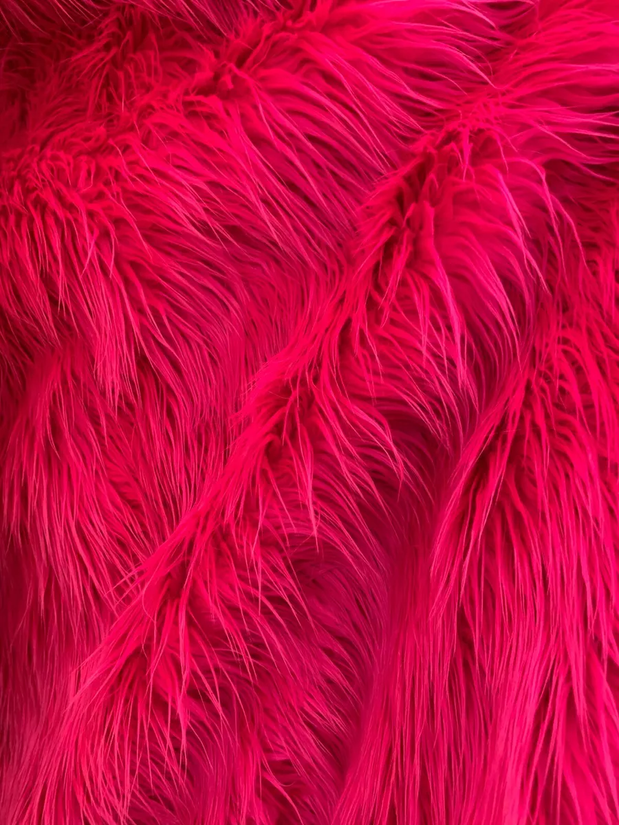 Fake FAUX FUR FABRIC By The Yard- Hot Pink- Fake Fur Mongolian Long Pile