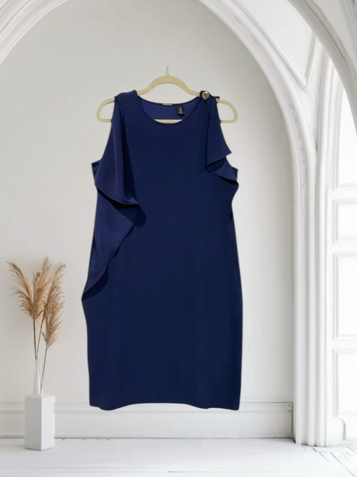 Chico’s Navy Blue Layered Ruffle Sleeveless Midi Dress Size 0 Women’s Small $149