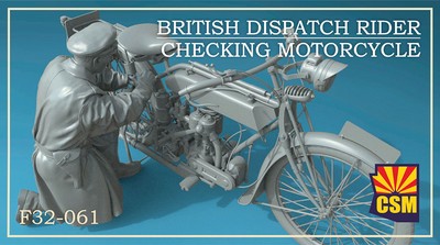 1/32 British Dispatch Rider checking motorcycle