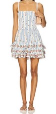 AGUA BENDITA ALAMY CITRUS MINI DRESS FLORAL STRIPED BEIGE BLUE MULTICOLOR SZ M L