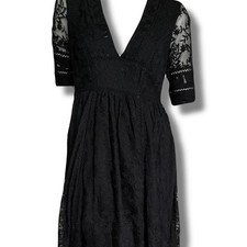 Black lace midi dress with sheer sleeves and V-neckline Free People size 2