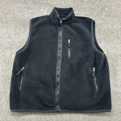VINTAGE Gap Vest Mens L Black Deep Pile Sherpa Fleece Full Zip Polyester 90s