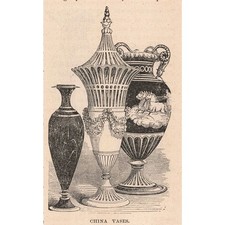 1876 China Vases Engraving Victorian Original Print 2V1-41B