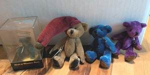Vtg World of Miniature 4 Bears Tiny Teddy Bear  Theresa Yang 2 Birthstone Boyd 