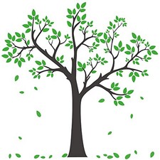 Giant Tree Wall Decal Removable Falling Green Leaves Wall Sticker DIY Peel B