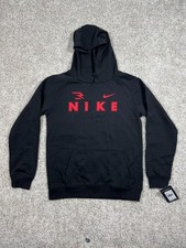 Nike 3Brand Boys Hoodie Black Red Logo Pullover Fleece Youth L NWT