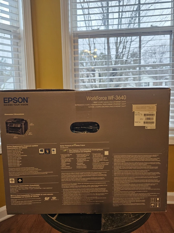 Impresora Epson WorkForce WF-3640, inalámbrica, todo en uno de inyección de tinta NUEVA en caja Foto 2 de 4