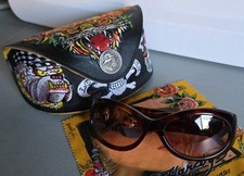 ED HARDY Vintage Tattoo Eyewear Womens Sunglasses w/Case EHS-032 Tortoise Frame