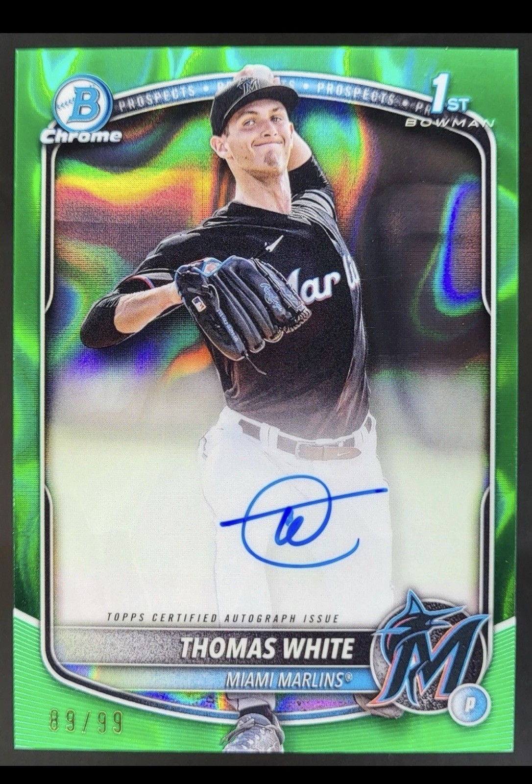 2025 Bowman Thomas White Chrome Auto Green Lava Refractor /99 1st Marlins NE