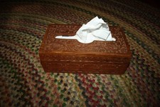 Vintage Hand Carved Floral Decorative Rectangular Wooden Tissue Box Holder w Lid