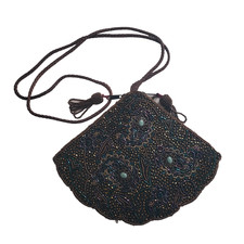 Vintage Hand Beaded Evening Bag Purse Bronze Boho Ornate Shoulder Strap Tassels