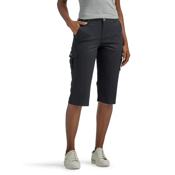 Lee L94730 Womens Black Flex-To-Go Cargo Skimmer Capri Pants Size 10 M
