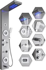 ELLO ALLO Stainless Steel Shower Panel Tower System LED Rainfall Waterfall Head