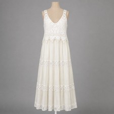 Floral Fairy Lace Tiered Peasant Maxi Dress Size S Cream Boho Cottagecore Flowy