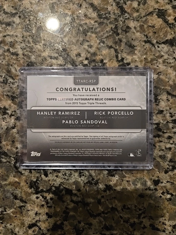 2015 Topps Triple Threads Hanley Ramirez Sandoval Porcello Auto Jersey #20/36 - Image 2 of 2