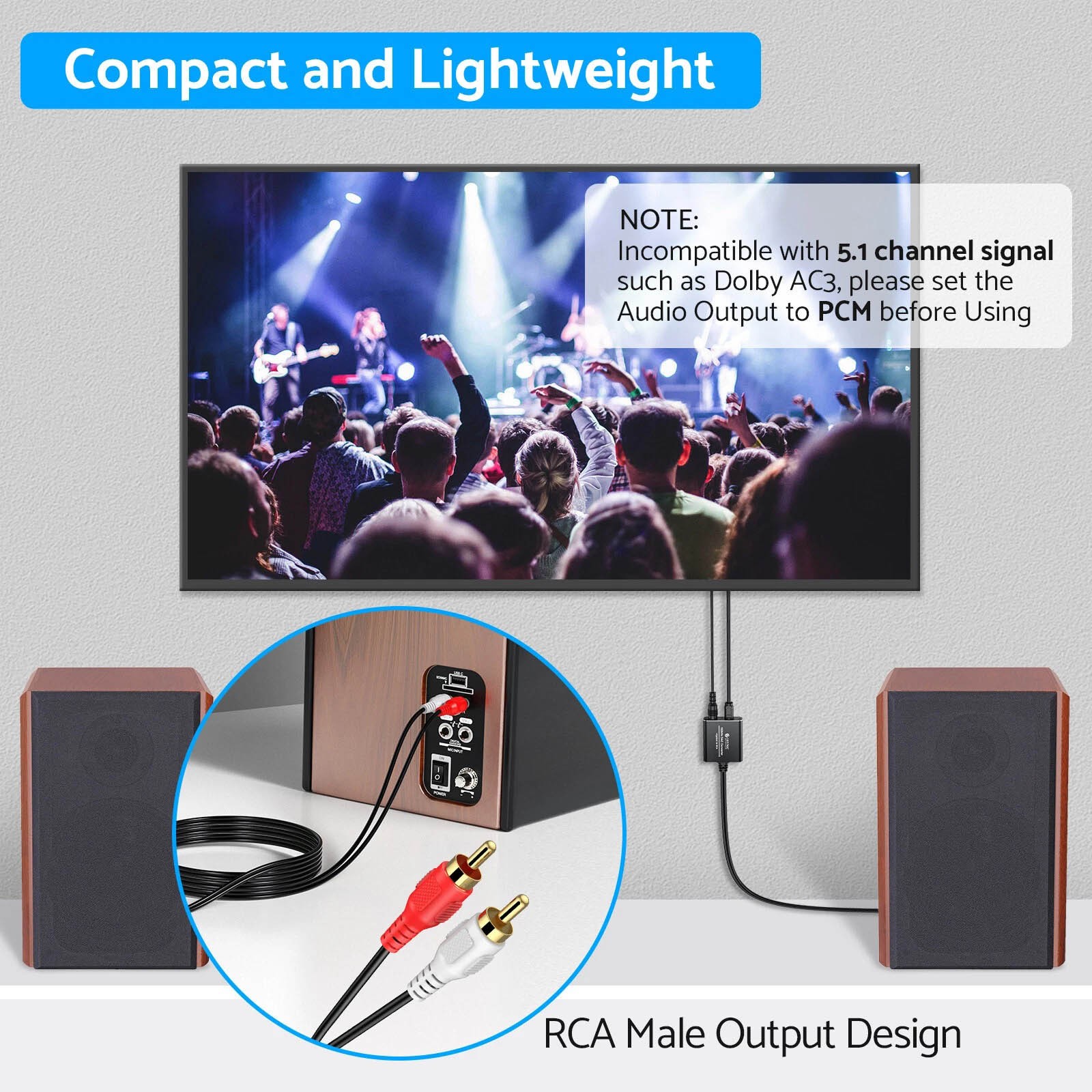 Portable SPDIF to Analog Converter 192kHz Sampling 105dB for Blu-ray Players TVs