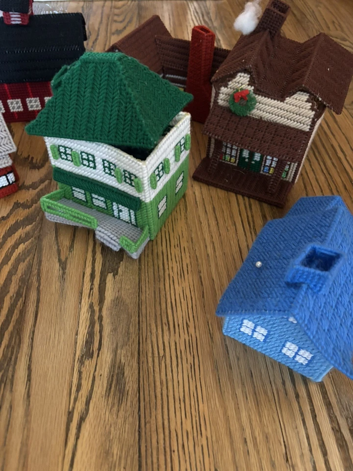 Vintage Handmade Canvas Needlepoint Lot, School, Barn, Church, Christmas Villag - Image 3 of 4