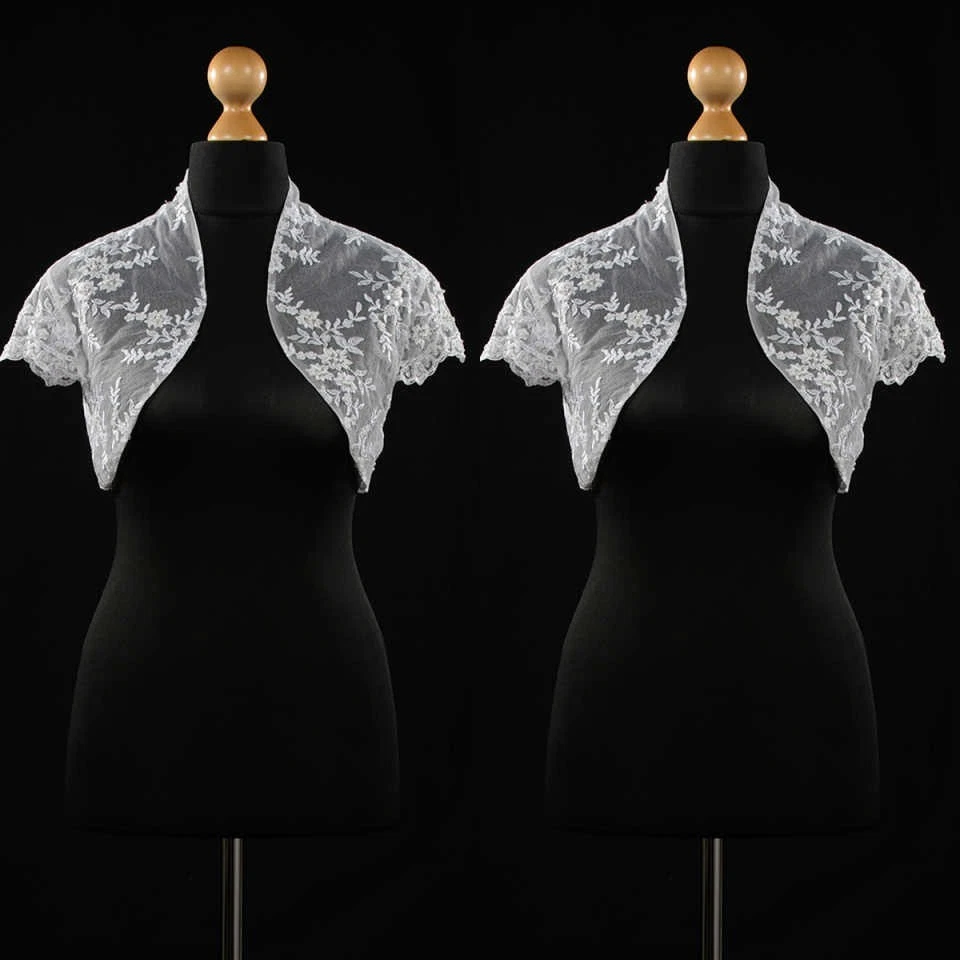 OFF WHITE Abito da sposa con applicazioni in pizzo topper giacca per sposa maniche corte avvolge bolero