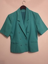 Vintage 80s Zarina Teal Green Short Sleeve Blazer Jacket - Size 12 Made in UK