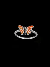 Tiny Butterfly Ring, Orange Opal, Size: 7