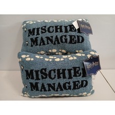 (2) Harry Potter Mischief Managed Lumbar Pillow Blue Paw Print Throw Decorative